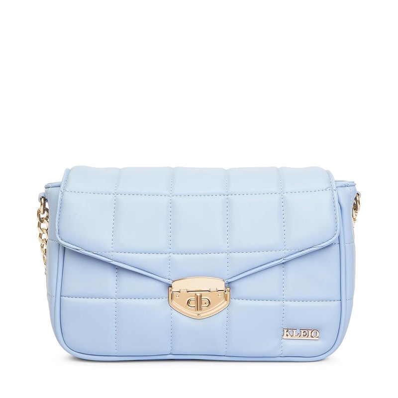 KLEIO Vegan Quilted Crossbody Sling Bag for Women and Girls - Turquoise - Image 3